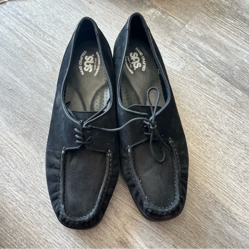 SAS Petra Leather Comfort Moccasin Black Suede Size 10M Medium